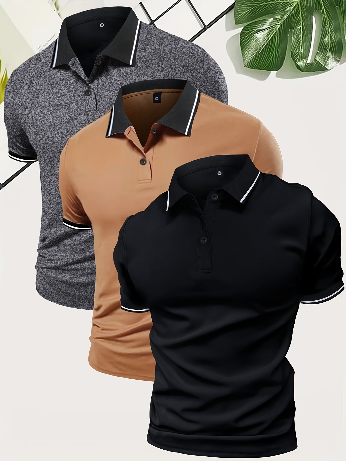 05553a5a-0f00-4be4-837b-5d7e34606b9a.jpg 3Pcs Breathable Regular Fit Golf Shirt, Men's Casual V-Neck T-Shirt Short Sleeve For Summer, Men's Clothing - Image 1