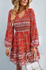 Bohemia Smocked Bust Long Sleeve Printed Dress - Image 5