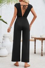Knot Design Solid Black Casual Jumpsuits - Image 3