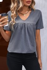V Neck Short Sleeve Casual Tops - Image 6