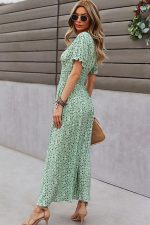 Deep V Neck Smocked Chest Floral Print Maxi Dress - Image 5