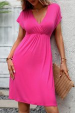 Fashion Deep V Neck Solid Color Mini Dress - Image 2