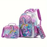 Mermaid Tail Backpack Set, School Bag With Lunch Box And Pencil Case, Cute Sequin Shoulder Bag, Insulated Lunch Tote, Sparkly Pink Leather Backpack Combo - Image 4