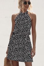 Halter Neck Polka Dot Print Casual Dress - Image 4
