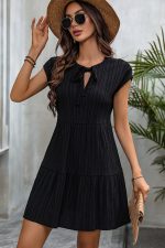 Fashion Knot Solid Black Mini Dress - Image 3