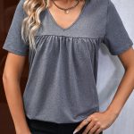 V Neck Short Sleeve Casual Tops