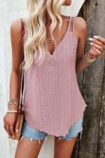 V Neck Zipper Hollow Casual Tops - Image 2