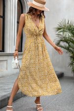 Deep V Neck Floral Print Knot Waist Maxi Dress - Image 4
