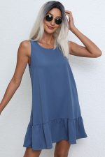 Fashion Solid Color Ruffle Hem Mini Dress - Image 4