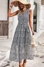 Dot Print Sleeveless V Neck Maxi Dress - Image 2