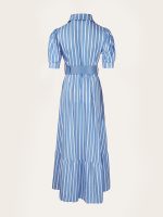 Elegant Striped Lace Up Long Dress, Short Sleeve V-neck Swing Belt Summer Long Dresses, Women's Clothing - Image 5
