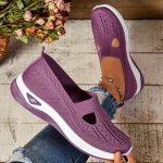 Women's Solid Color Sneakers, Breathable Knit Slip On Outdoor Shoes, Lightweight Low Top Shoes - Image 9