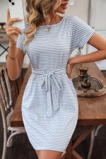 Fashion Stripe Print Round Neck Mini Dress - Image 4