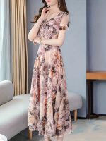 Floral Print Crew Neck Dress, Elegant Short Sleeve Dress For Spring & Summer, Women's Clothing For Elegant Dressing - Image 6