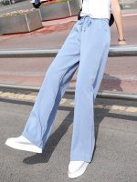 Minimalist Solid Drawstring Pants, Casual Long Length Elastic Waist Wide Leg Pants, Women's Clothing - Image 7