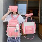 4pcs/set Stylish Student Backpack Tote Bag Handbag Pencil Bag Set, Casual Versatile Schoolbag For Daily Commute & Library - Image 8