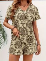 Casual Allover Print Two-piece Set, Short Sleeve V Neck Top & Shorts Outfits, Women's Clothing - Image 10