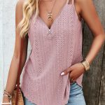 V Neck Zipper Hollow Casual Tops