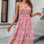 Bohemia Print Smocked Halter Neck Maxi Dress