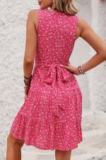 Fashion V Neck Floral Print Sleeveless Dress - Image 6
