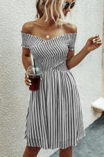Fashion Short Sleeve Stripe Print Dress - Image 3