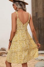 Floral Print V Neck Frill Casual Mini Dress - Image 5