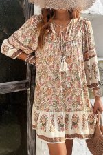 Bohemia Print V Neck Casual Dress - Image 4