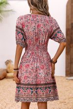 Bohemia Print V Neck Patchwork Dress - Image 5