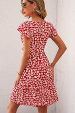 Floral Print V Neck Ruffle Sleeve Dress - Image 5