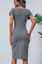 Tie Front Solid Color Short Sleeve Dress - Image 5