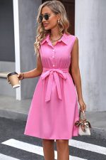 Solid Color Button Up Split Neck Dress - Image 2