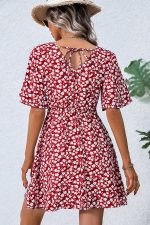 Floral Print V Neck Short Sleeve Casual Dress - Image 5