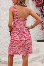 Floral Print One Shoulder Casual Mini Dress - Image 4