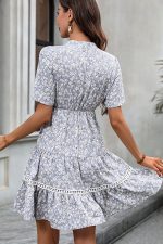 Floral Print V Neck Short Sleeve Dress - Image 5