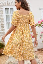 Floral Print Hook Design V Neck Casual Dress - Image 4