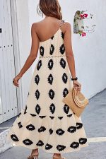 Skew Neck Tie Design Printed Dress - Image 6
