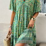 Fashion V Neck Printed Casual Dress