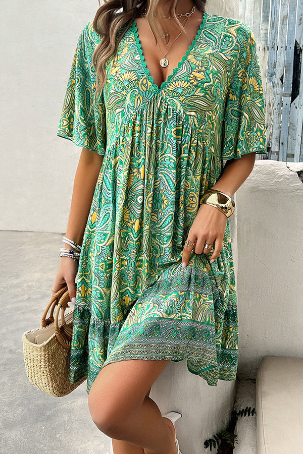 0_e405e983-2bfc-4d9d-953f-c6619f70fe64.jpg Fashion V Neck Printed Casual Dress - Image 1
