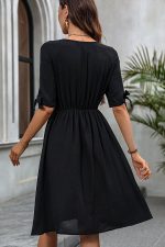 Solid Color V Neck Tie Design Dress - Image 5