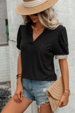 Solid Color Patchwork Short Sleeve Casual Tops - Image 4