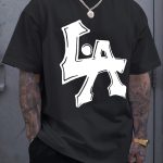 Men's Los Angeles Print Short Sleeve T-Shirts, Comfy Casual Elastic Crew Neck Tops, Men's Clothing - Image 7