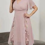 Floral Pattern High Waist Dress, Elegant Surplice Neck Flutter Sleeve Dress, Women's Clothing For Elegant Dressing - Image 3