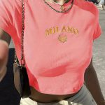 Letter Print Crew Neck Crop T-Shirt, Casual Short Sleeve T-Shirt For Spring & Summer, Women's Clothing - Image 5