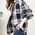 Plaid Print Button Front Blouse, Casual Long Sleeve Blouse For Spring & Fall, Women's Clothing