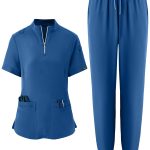 Solid Color Two-piece Scrub Set, Zip Front Short Sleeve Pockets Scrub Top & Drawstring Pants Outfits For Medical & Health Care, Women's Clothing - Image 2