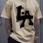 Men's Los Angeles Print Short Sleeve T-Shirts, Comfy Casual Elastic Crew Neck Tops, Men's Clothing - Image 3