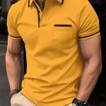 Breathable Regular Fit Men's Chic Contrast Binding Short Sleeve Golf Shirt With Chest Pocket For Summer, Men's Clothing