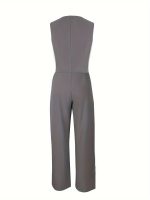 Solid Two-piece Set, Elegant Button Front Vest & Wide Leg Pants Outfits, Women's Clothing - Image 7
