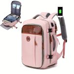 Carry-On Travel Backpack With Shoes Compartment, Expandable Waterproof Luggage Daypack, Portable Laptop Schoolbag - Image 4