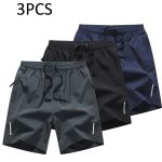 3pcs Men's Solid Fashion Active Shorts, Drawstring Shorts With Zipper Pockets For Summer Training, Summer Daily - Image 3